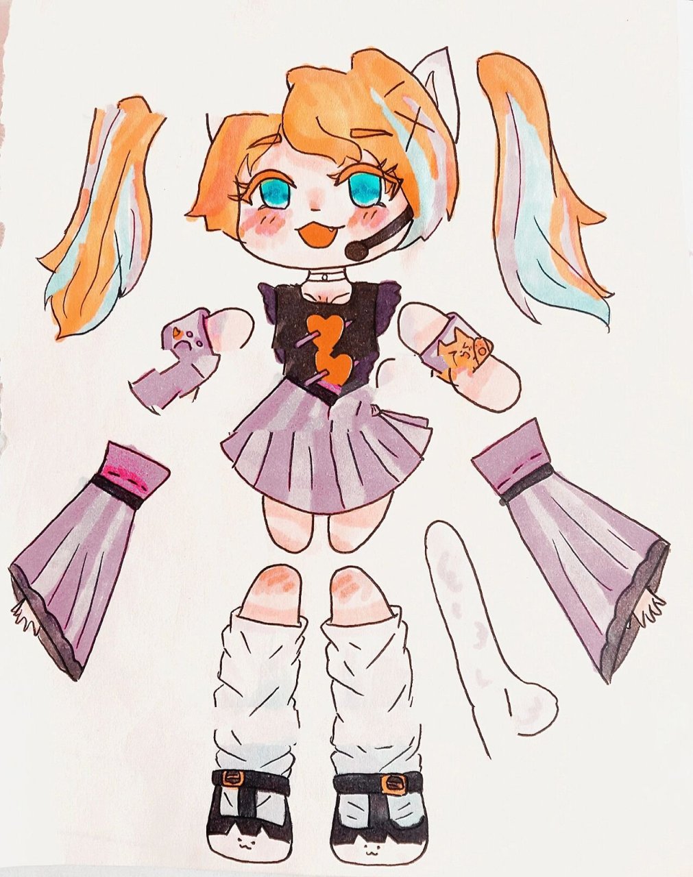 原创可动纸片人图纸素材 "嗨嗨嗨,半夜更新有夜猫子没 每天一更打卡