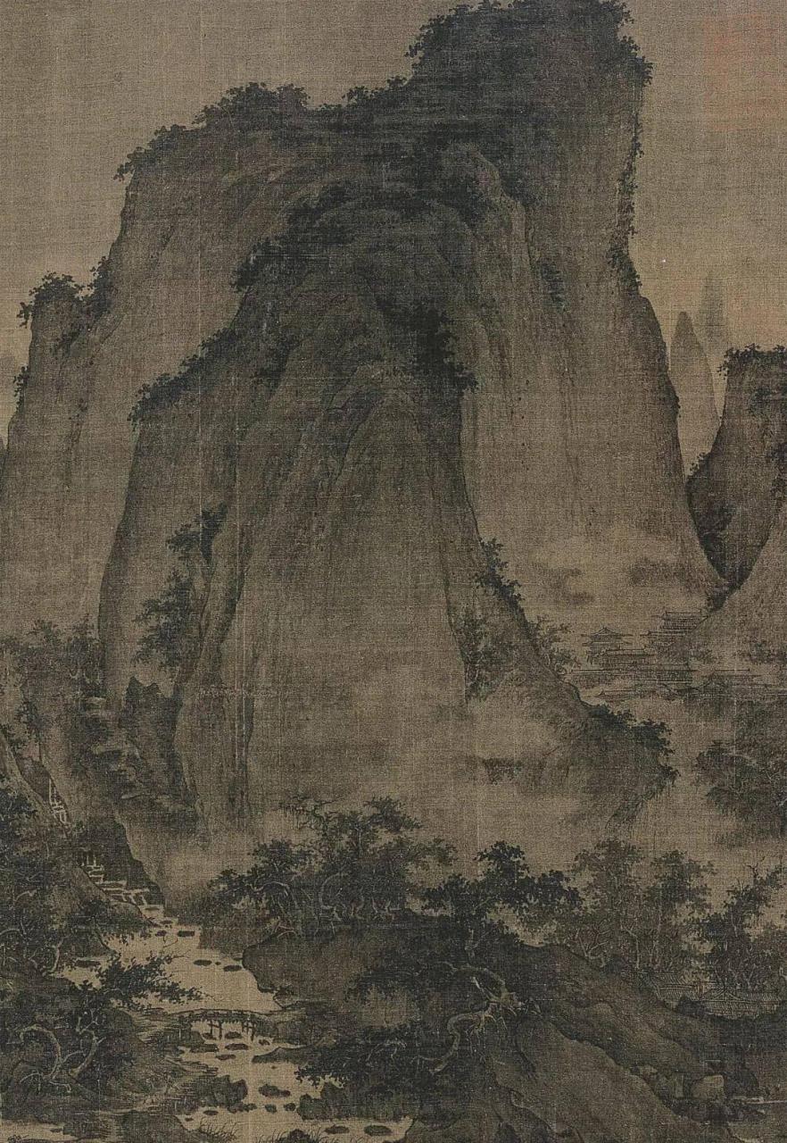屈鼎《夏山图》(传),宋朝,手卷,绢本水墨淡设色,45.3×115.