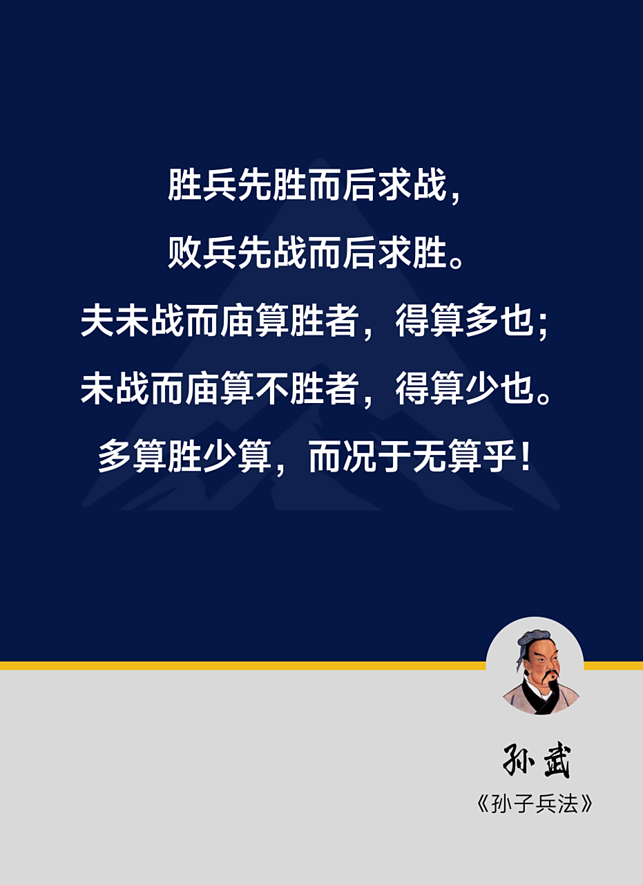 夫未战而庙算胜者,得算多也 未战而庙算不胜者,得算少也 多算胜少算