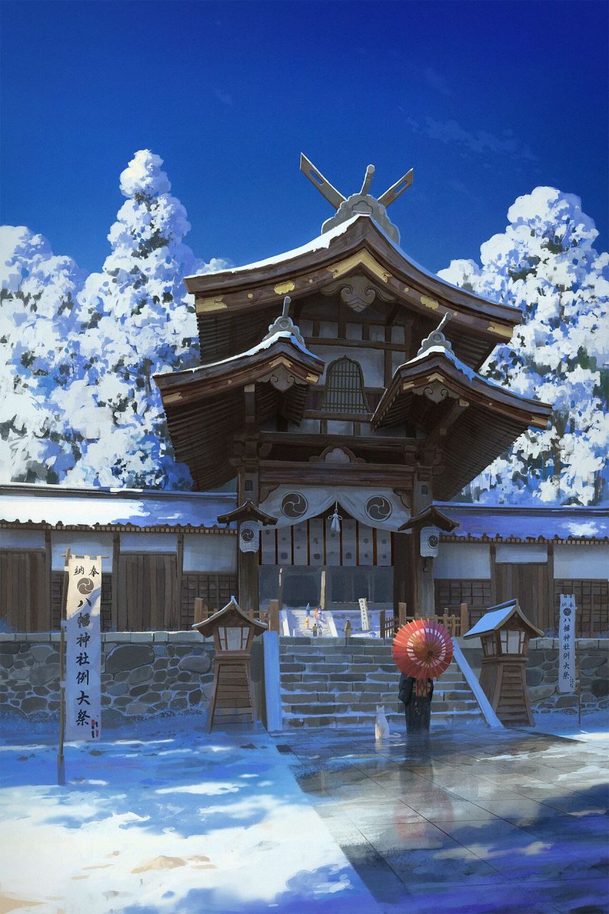 练习~最近画了一些日本神社,想更清楚认识日本建筑和中国建筑的区别