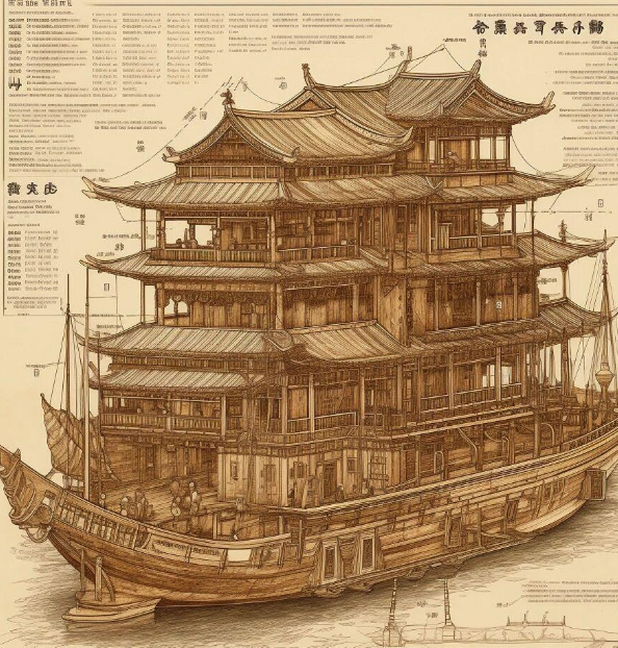 楼船,中国古代战船,因船高首宽,外观似楼,而得名.