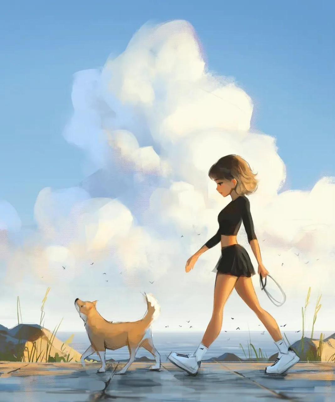 gif创作人# 美图分享 画师:sam yang [心] 精美,治愈的女孩日常插 