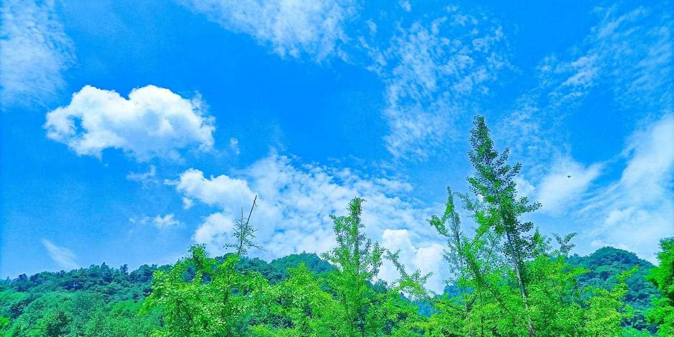 蔚蓝的天空,洁白的云朵,碧绿的大地,清澈的湖水,大自然的让人心旷神怡