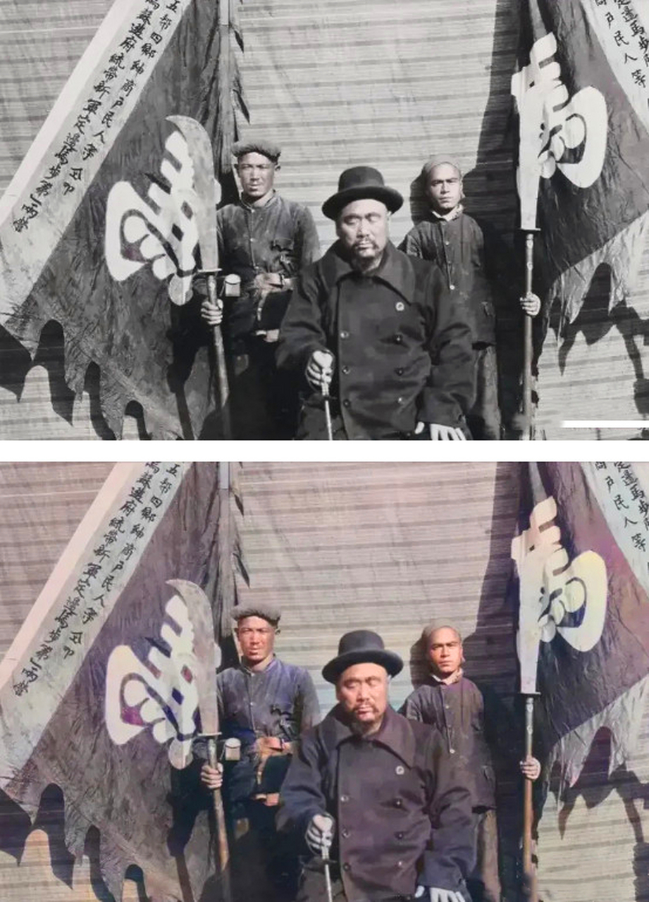 1934年,西北"马家军"罕见的老照片,照片中正襟危坐者到底是何人?