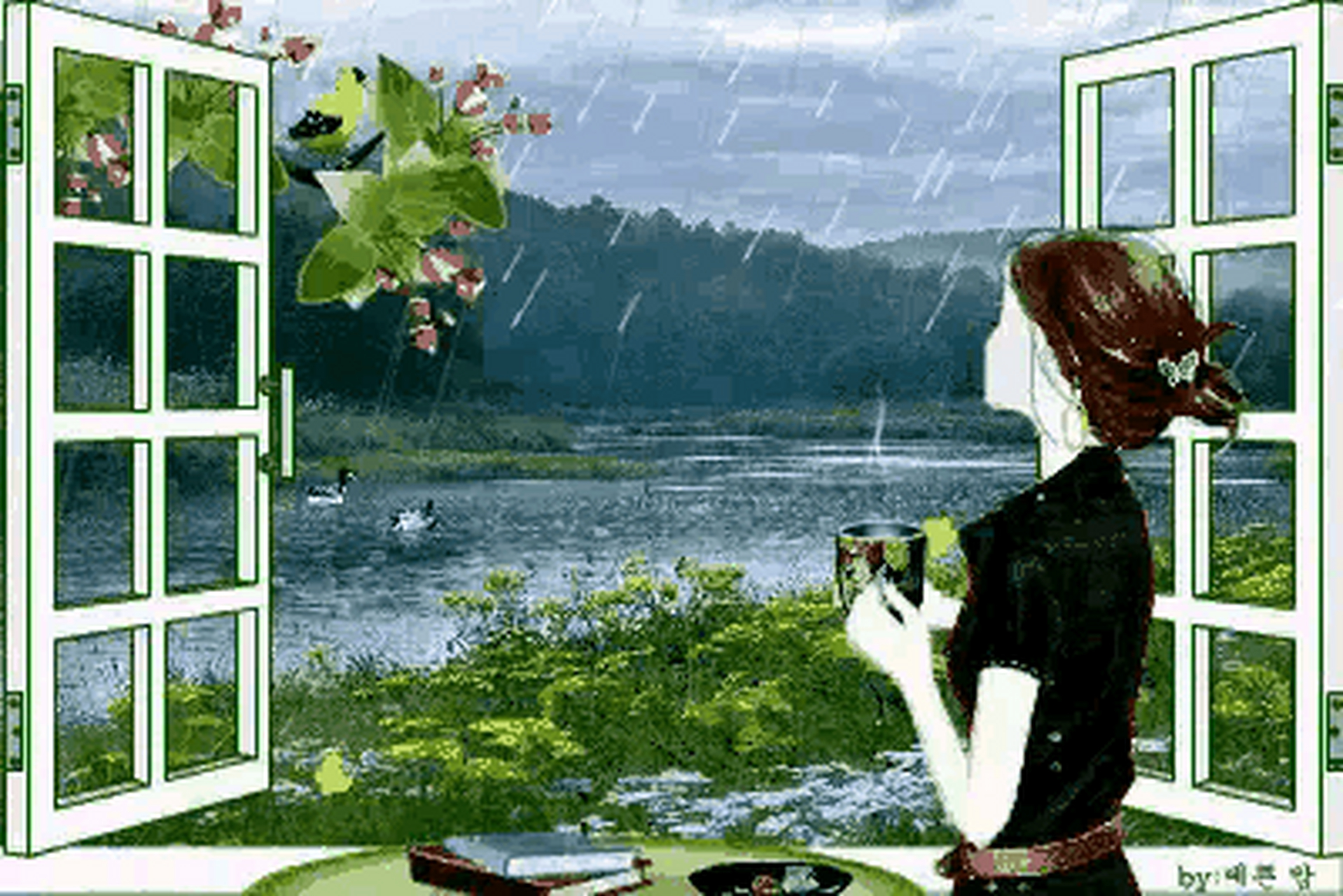 上联:开窗笑纳深春雨 下联:?