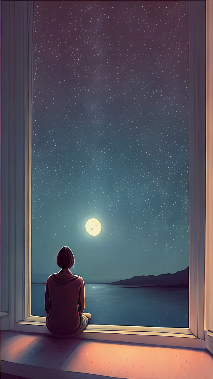 宁静的夜晚,我独自坐在窗前,看着夜空中的繁星.