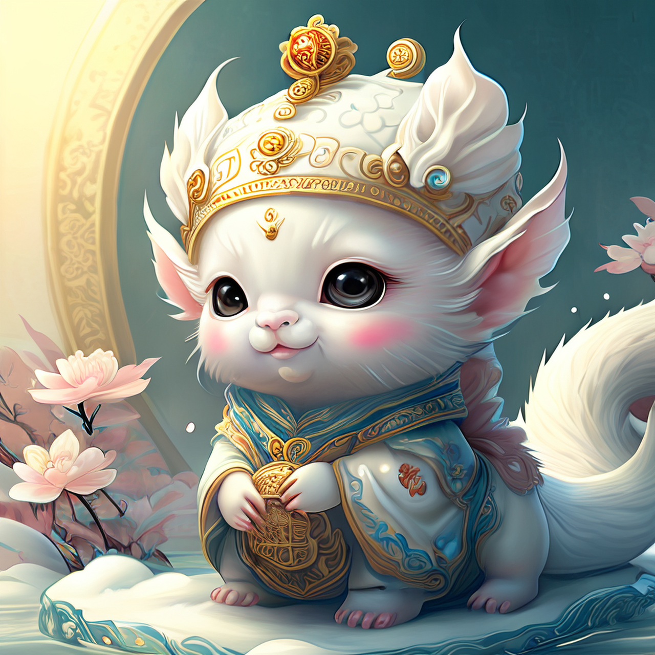 百度ai绘图黑科技#可爱的白龙宝宝打扮成雪皇后,有九条尾巴,皮克斯