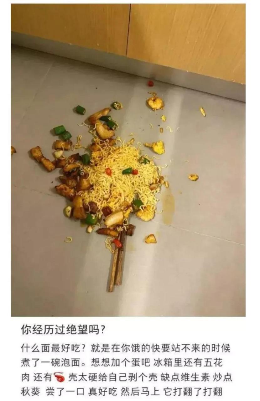 自己做饭的绝望瞬间,打翻的饭想捡起来,感觉更可怜了