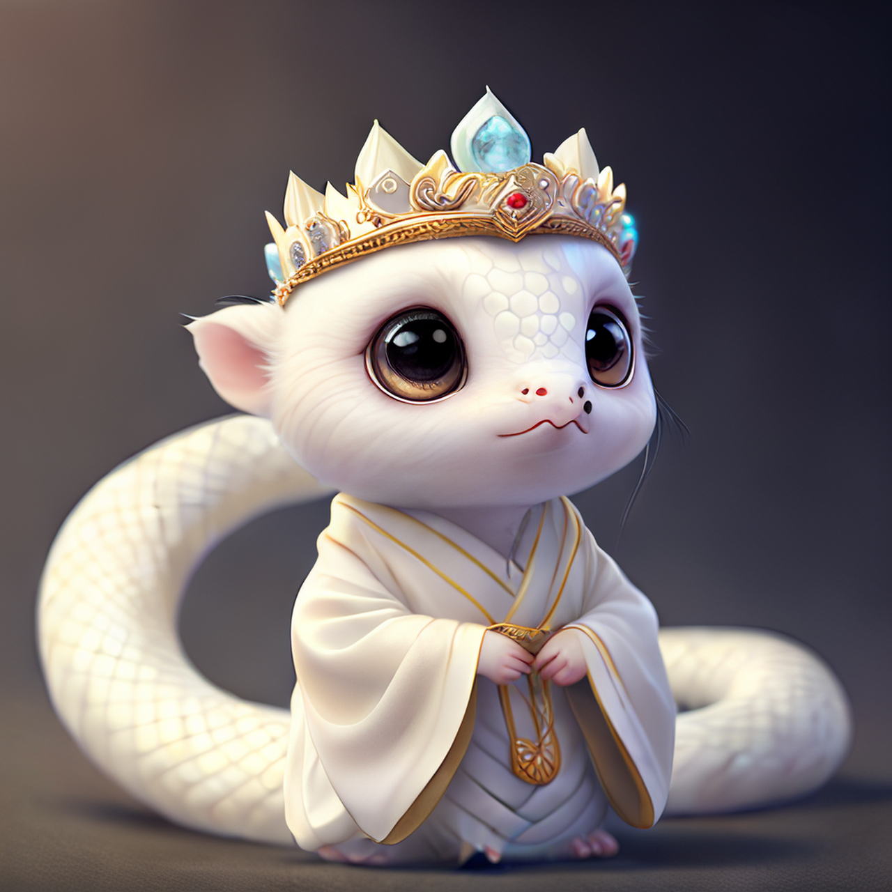 百度ai绘图黑科技#皮克斯风格超可爱拟人白蛇,穿着汉服,戴水晶皇冠