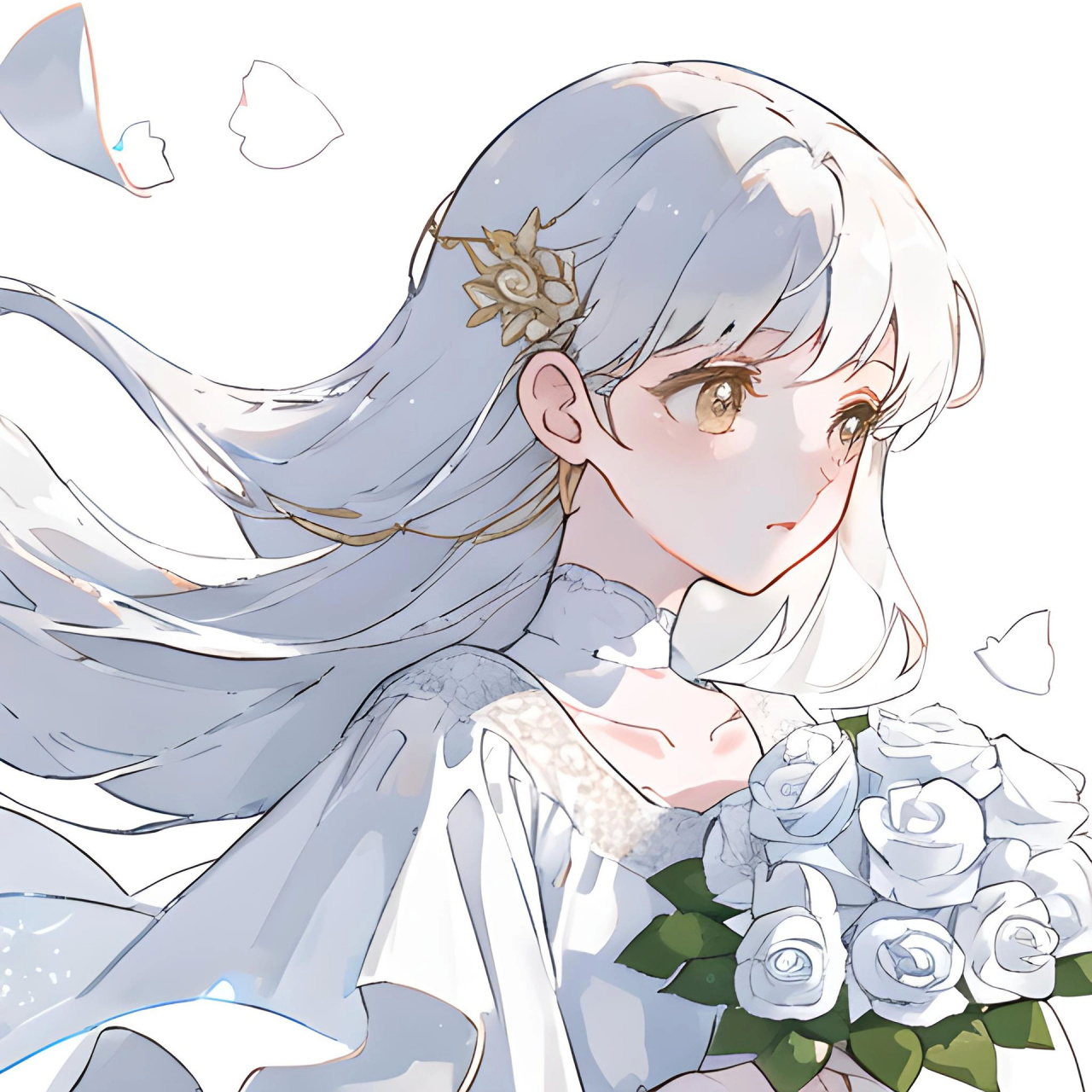 动漫少女头像 | 手捧玫瑰的少女