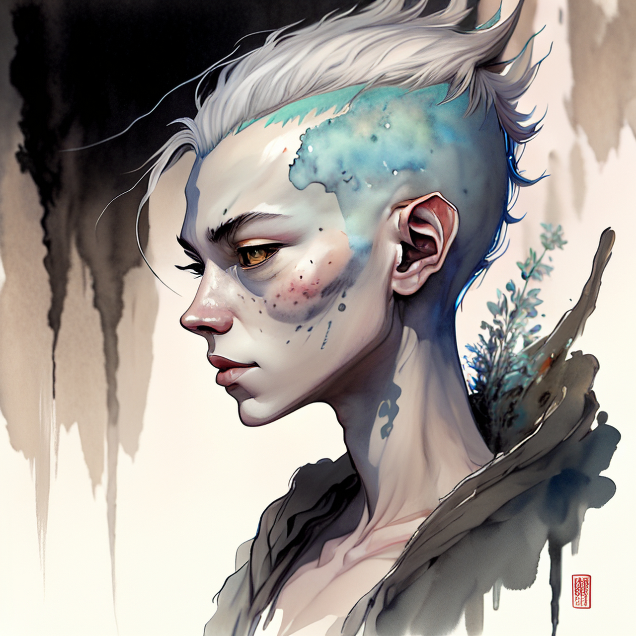 百度ai绘图黑科技#幻想艺术,红蓝双色光,古风绘画,中国风,描绘古诗词