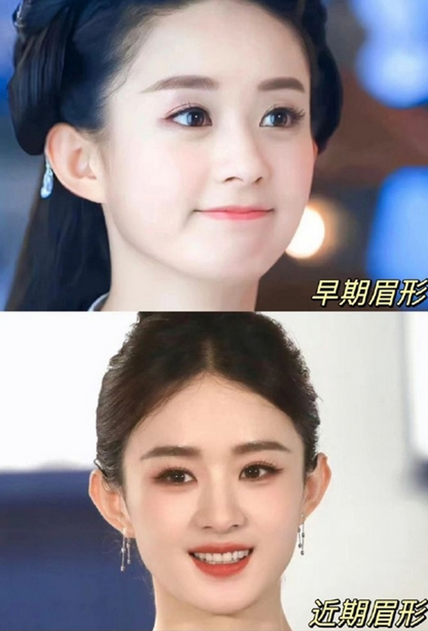 早期的赵丽颖以平直眉深入人心,幼态且带点肉感的五官和圆圆的杏眼