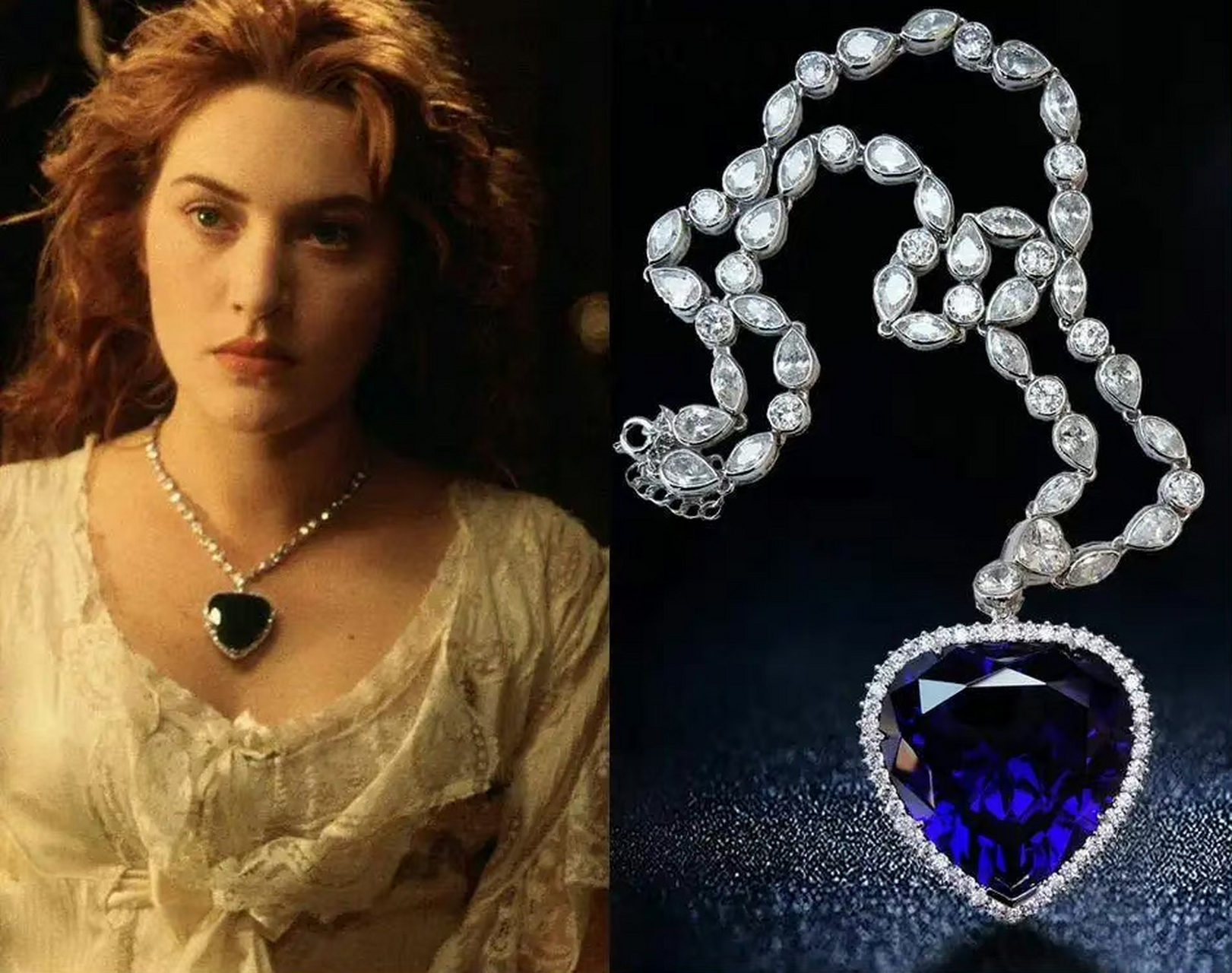 泰坦尼克号里海洋之心项链的原型,是著名的希望蓝钻,当时,电影剧组