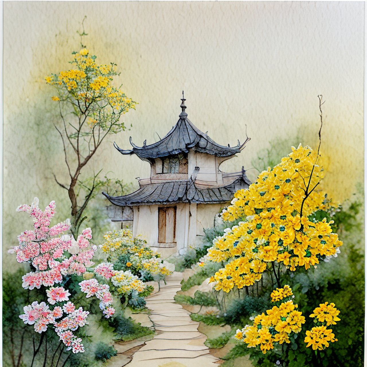 黄四娘家花满蹊,姓名因寄杜陵诗.平和,静谧,宁谧#百度ai绘图黑科技