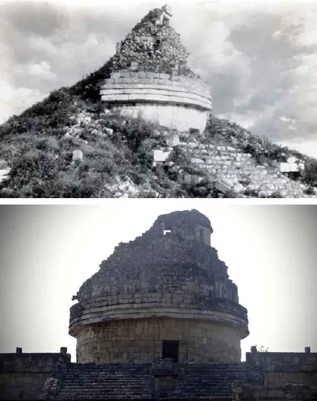 奇琴伊察遗迹之一的奇琴伊察天文台,图中圆柱形的建筑物就是著名的"