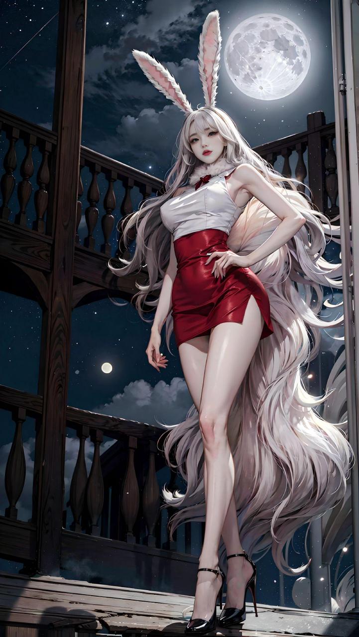 ai绘画,月圆之夜,兔女郎变身
