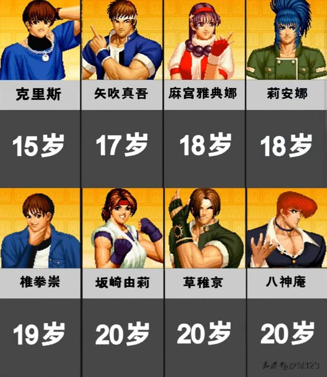 拳皇97全部人物的年龄,身高排名