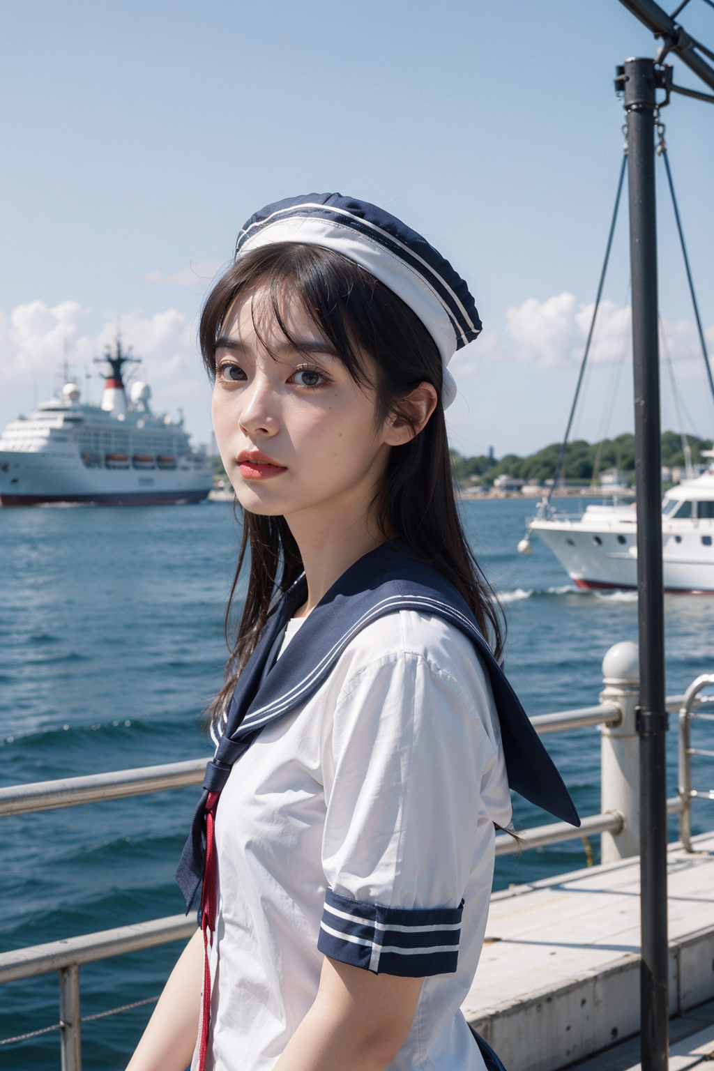 每天,艾莎都穿着漂亮的水手服,头戴蓝白相间的水手帽,像一位时尚的