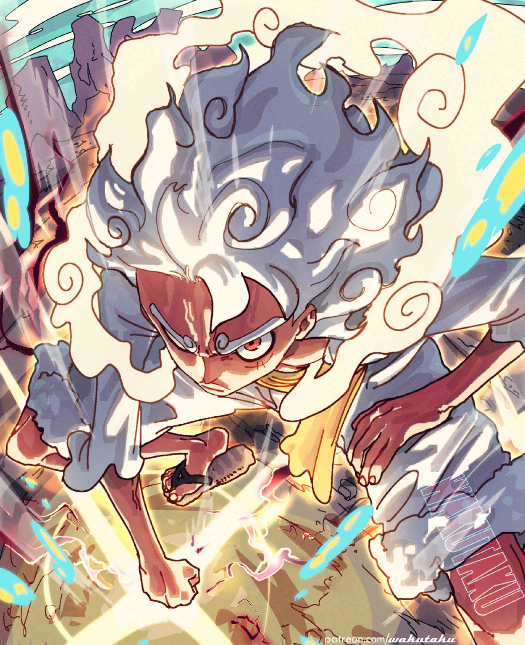 推特画师waker最新画作:五档路飞(好帅!),恐怖船索隆vs熊.