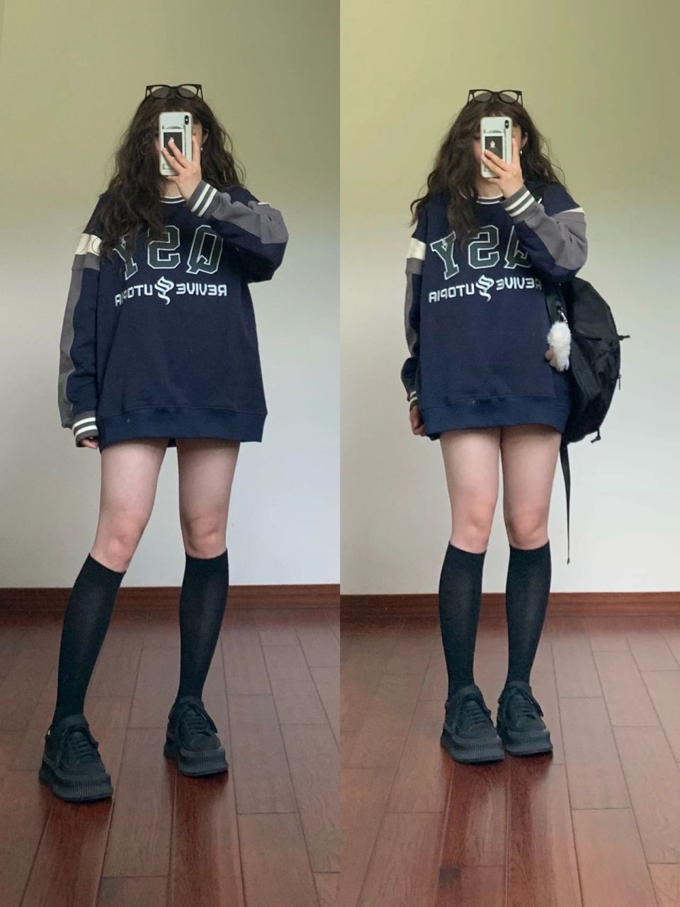 早秋辣妹穿搭会停下多看两眼吧 160,100 美式校园卫衣长筒袜 校园酷妹