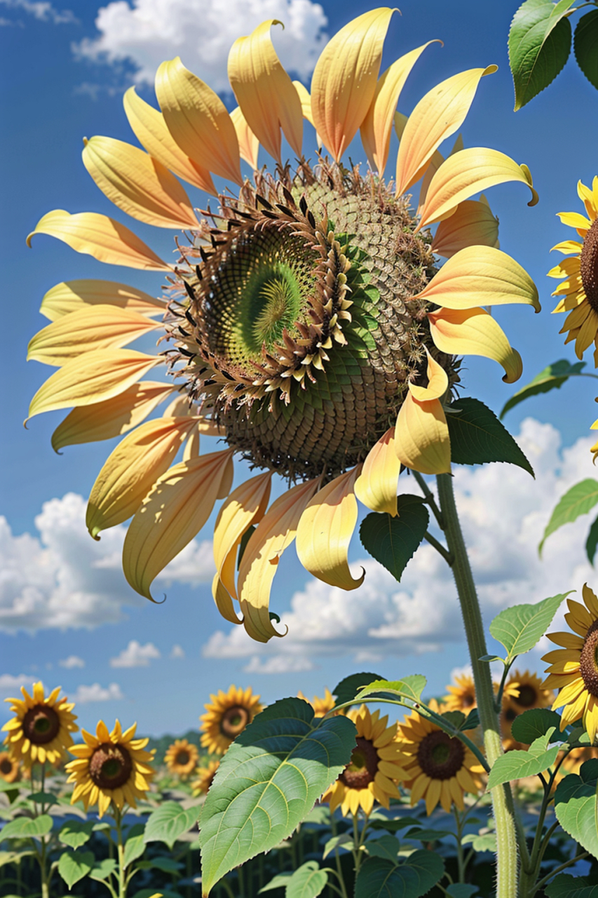 向日葵是一种非常独特的植物,以其向着太阳生长的习惯和鲜艳的花朵而