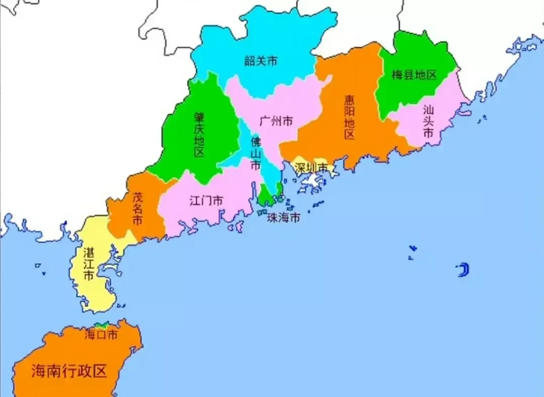 除去海南不说,感觉广东省这样的行政区划格局似乎比现在更合理.