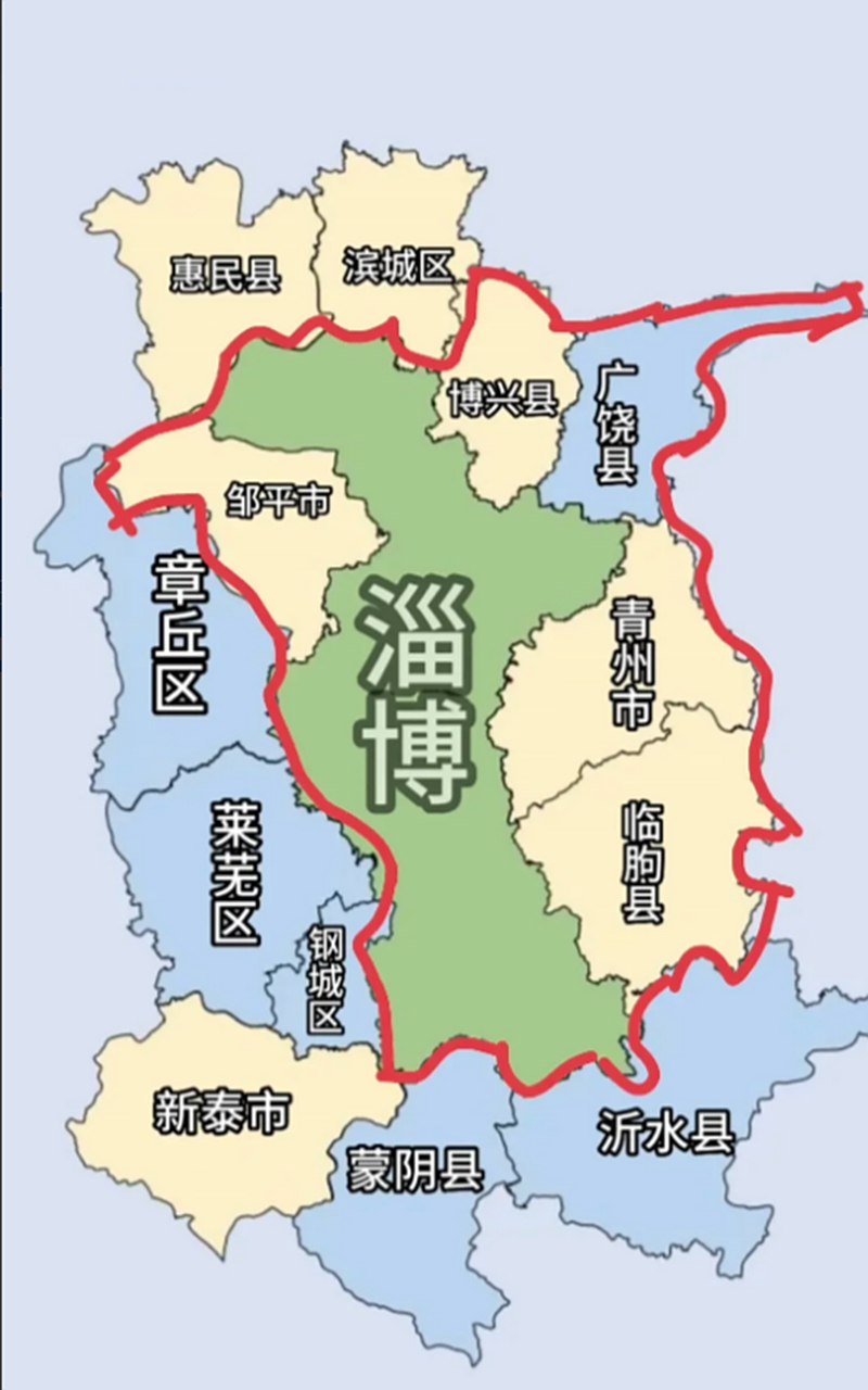 山东对淄博有点抠门,地盘小得可怜,还是个长条型,要不是有点工业底子