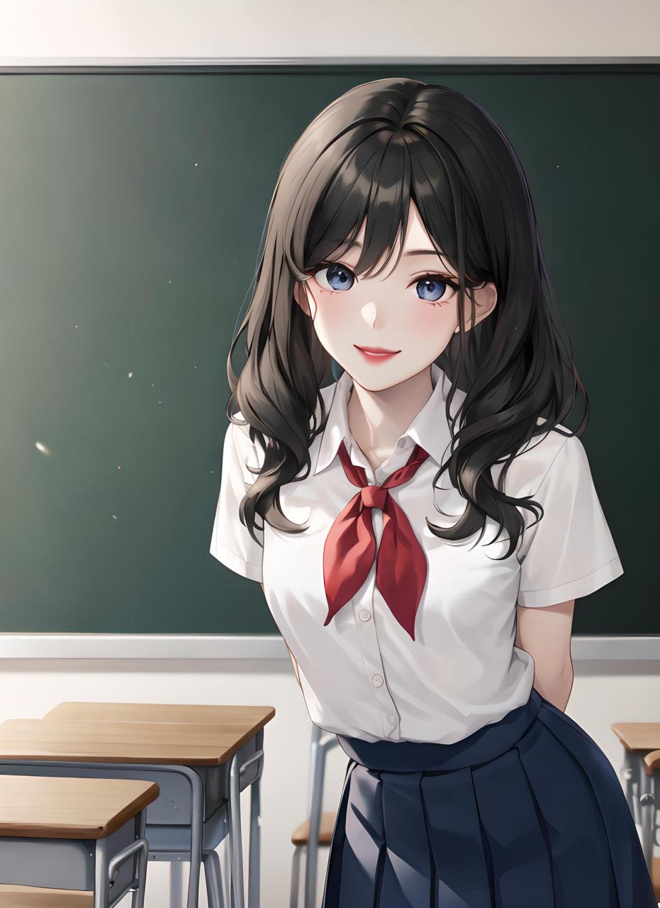 校园风系列(10):白衬衫学姐 在二次元的校园中,一位身穿洁白衬衫的