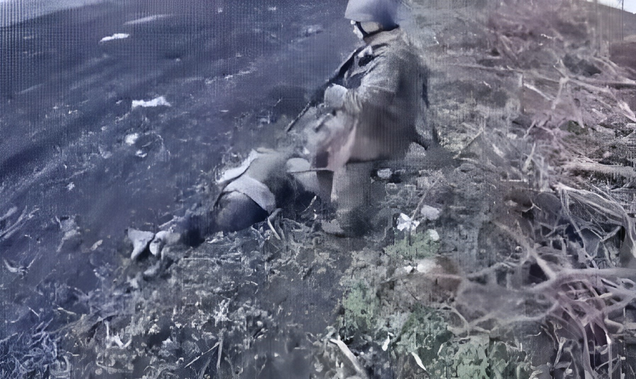 他们被战场上的恐怖所震惊,发现了许多士兵的尸体.