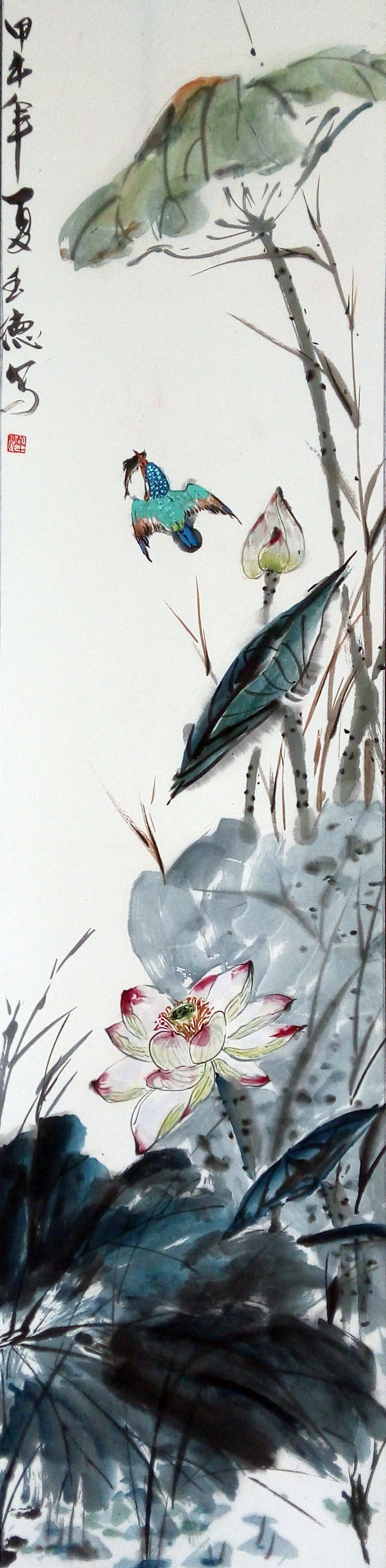 荷花四尺长条(小写意及兼工带写)