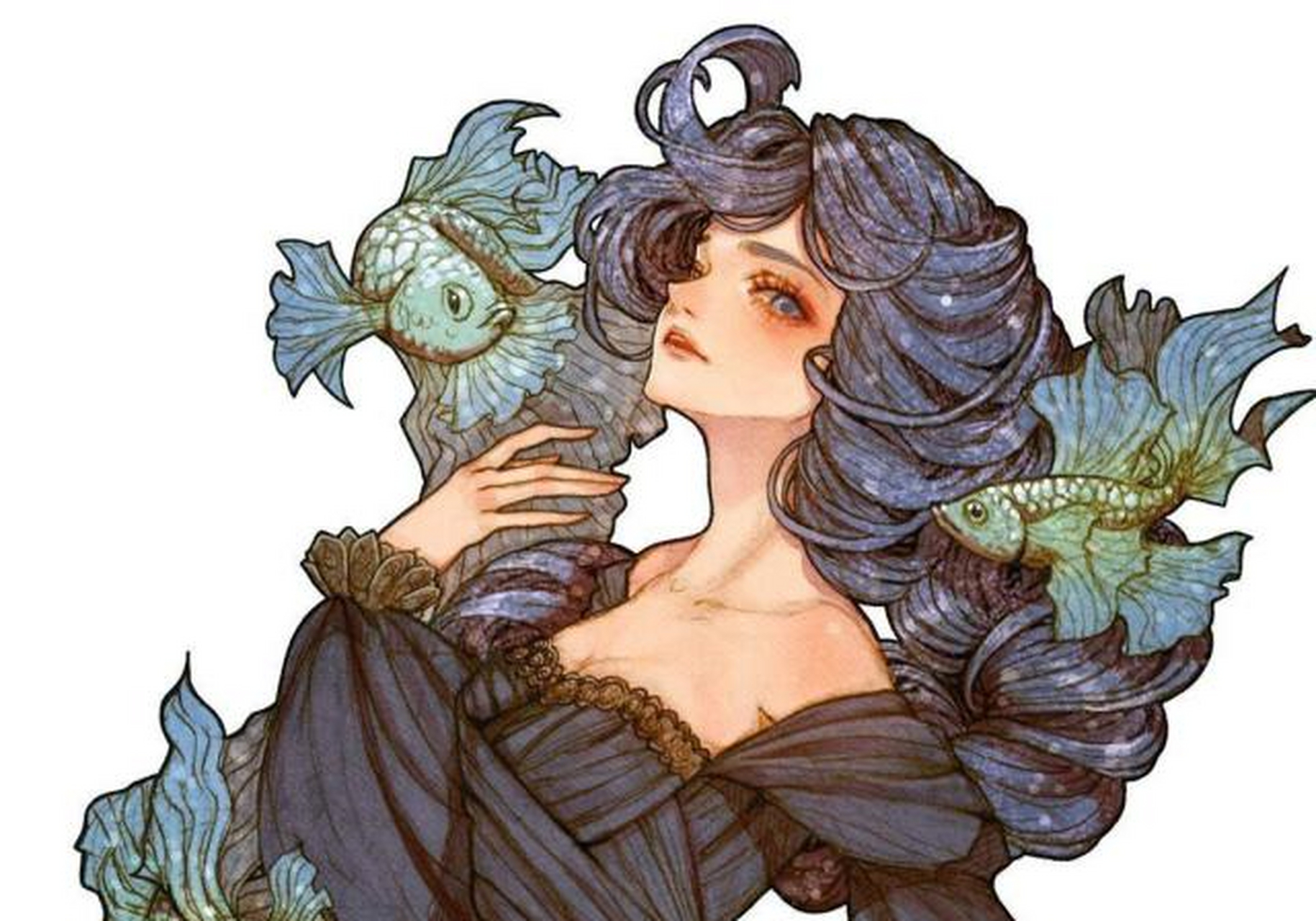 复古精致的欧式少女绘画,发型细节画得超精心[嘿哈]