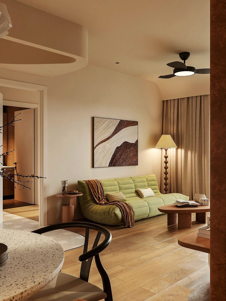 全靠这个弧形悬梁 半开放厨房  这个半开放式厨房美翻天!