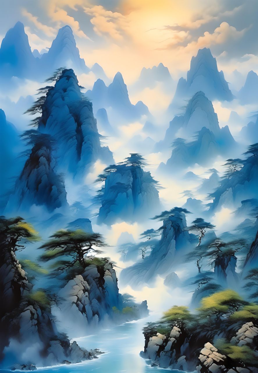 风吹云散露蓝天,山川壮丽展宏图.