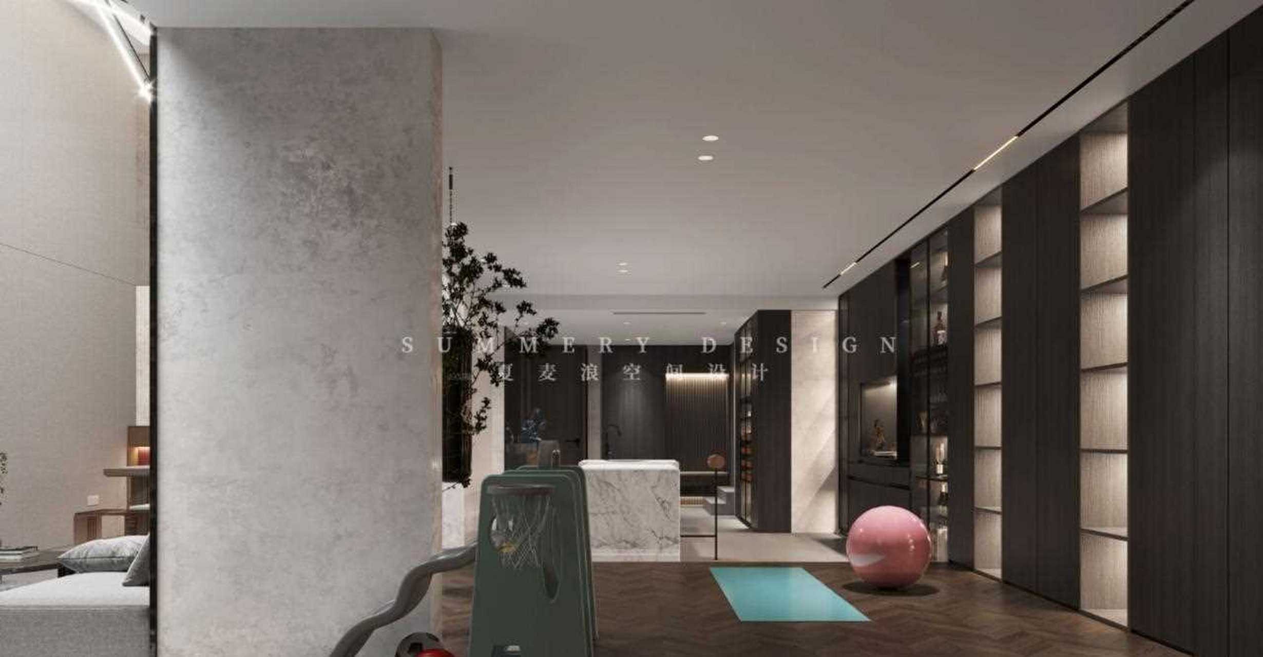 作为动态休闲区域,酒吧区洄游动线串联功能区用地台分割出健身区和