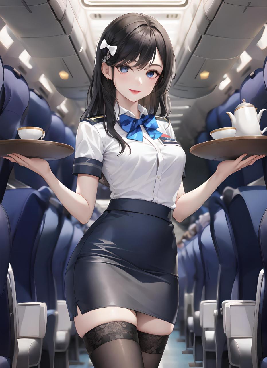 动漫壁纸---二次元空姐系列 翱翔在蔚蓝天空中的二次元空姐,她身穿一