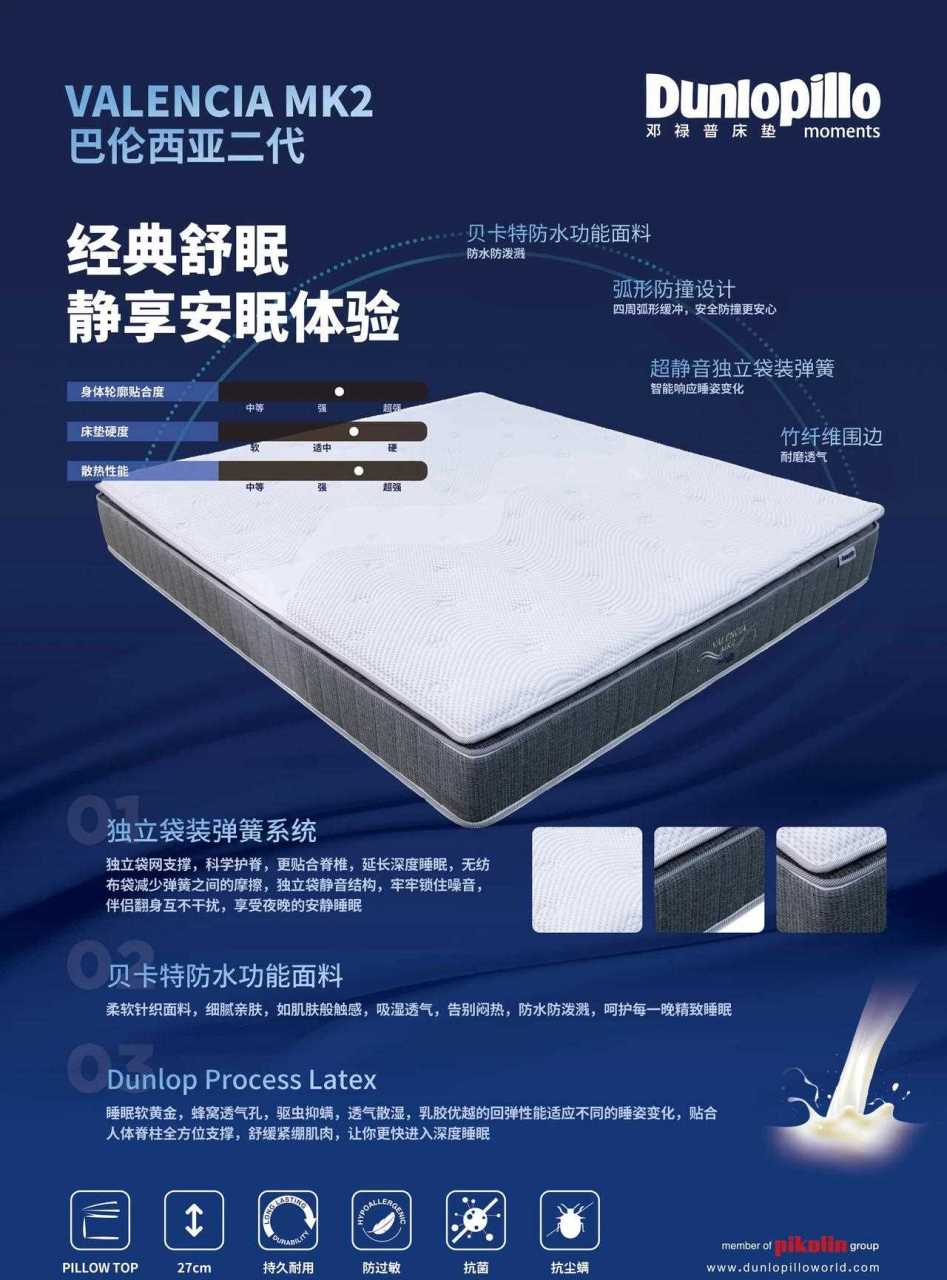 邓禄普中端乳胶床垫性价比之王 【巴伦西亚床垫】 独立袋装弹簧结构