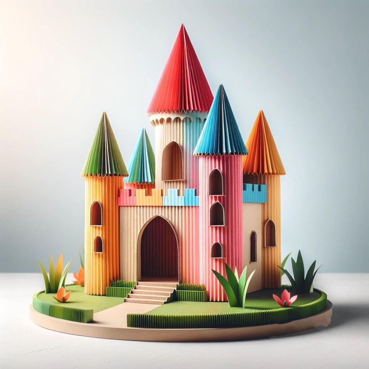 彩色瓦楞纸城堡  彩色瓦楞纸城堡:创意环保与回收材料的奇妙结合  在