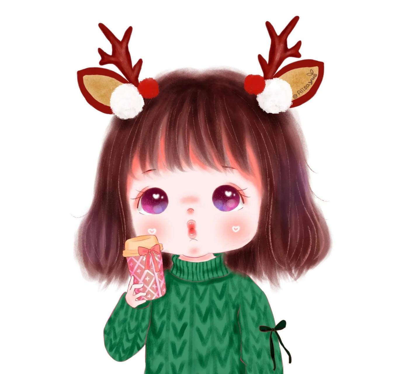 gif创作人# q萌头像 呆萌,可爱的小女孩～ [玫瑰] 画师:尹小悦alisa