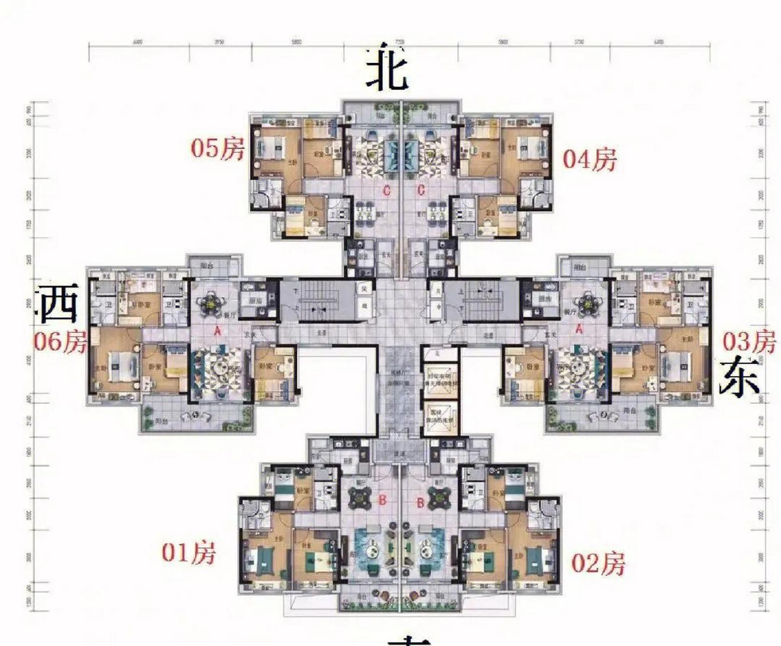 三梯六户房子的平面图图片
