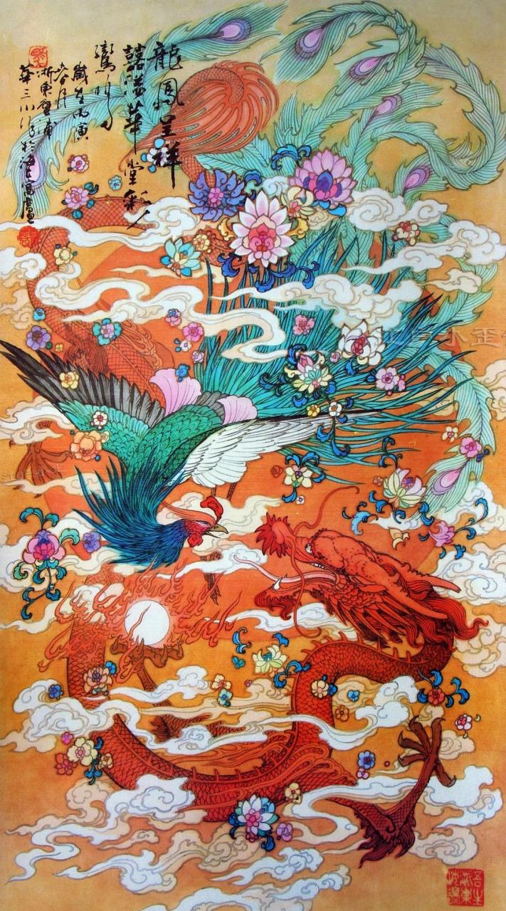 华三川《龙凤呈祥》组图欣赏,挂到客厅宝光四射,蓬荜