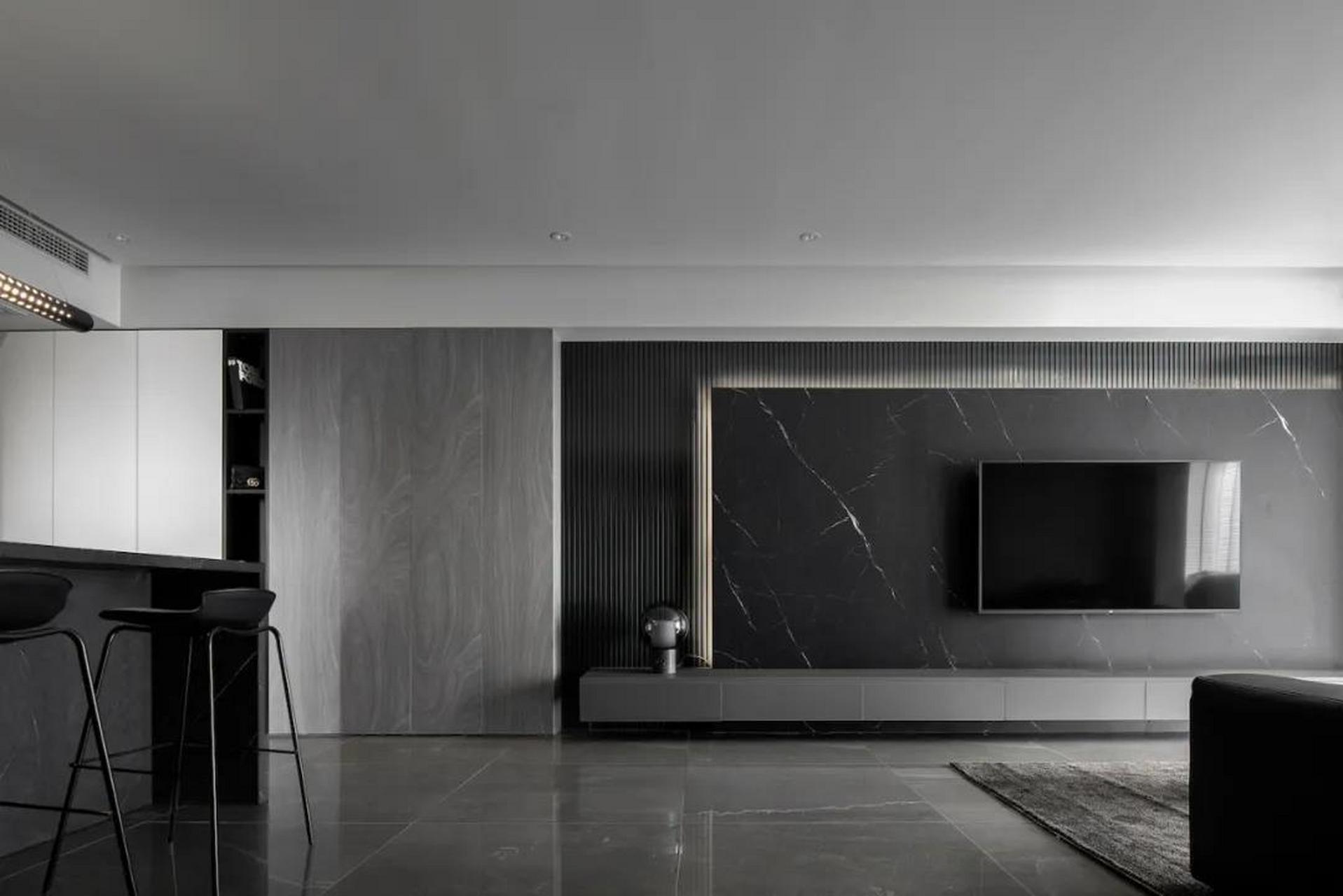 89㎡的小户型[樱花]高级灰 极简[樱花]电视背景墙的设计真的很大气