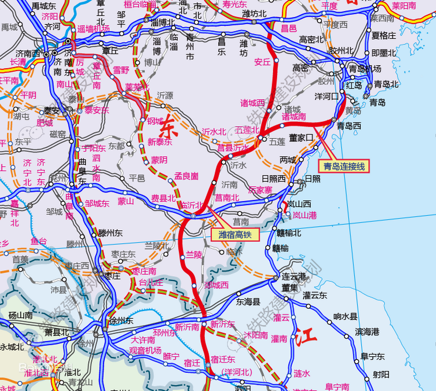 其实这就是京沪二线其中的一段,潍坊通往宿迁的高速铁路