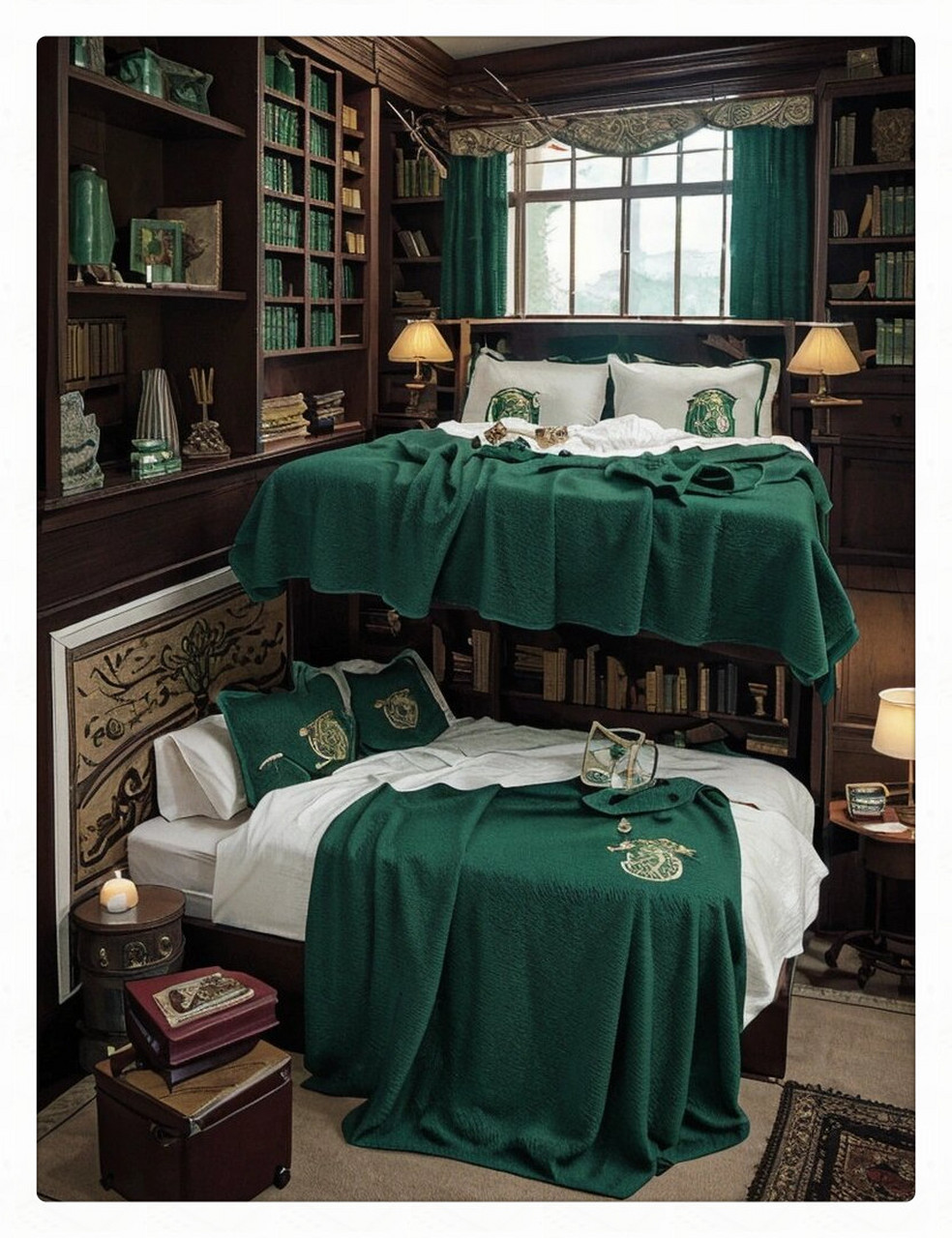 斯莱特林寝室  在神秘的斯莱特林寝室,散发着令人着迷的氛围.