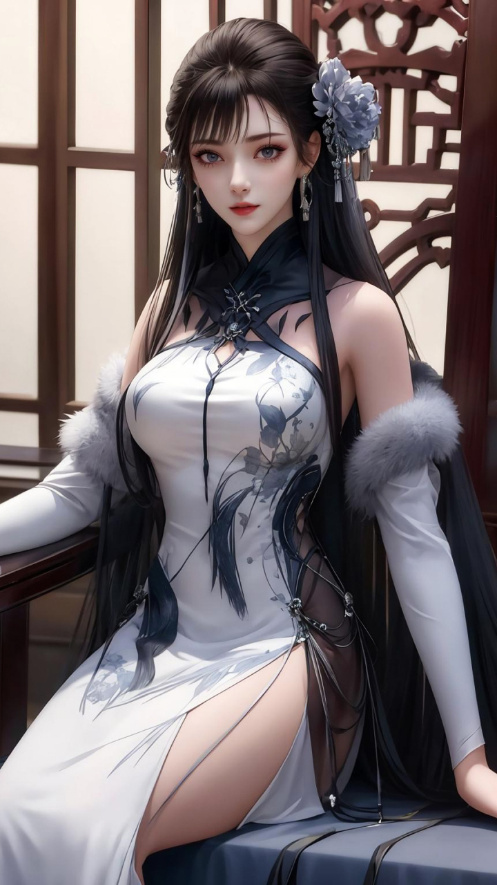 国漫女神|《梦塔·雪谜城》白亦君高清ai手机壁纸:人如其名,从头到脚