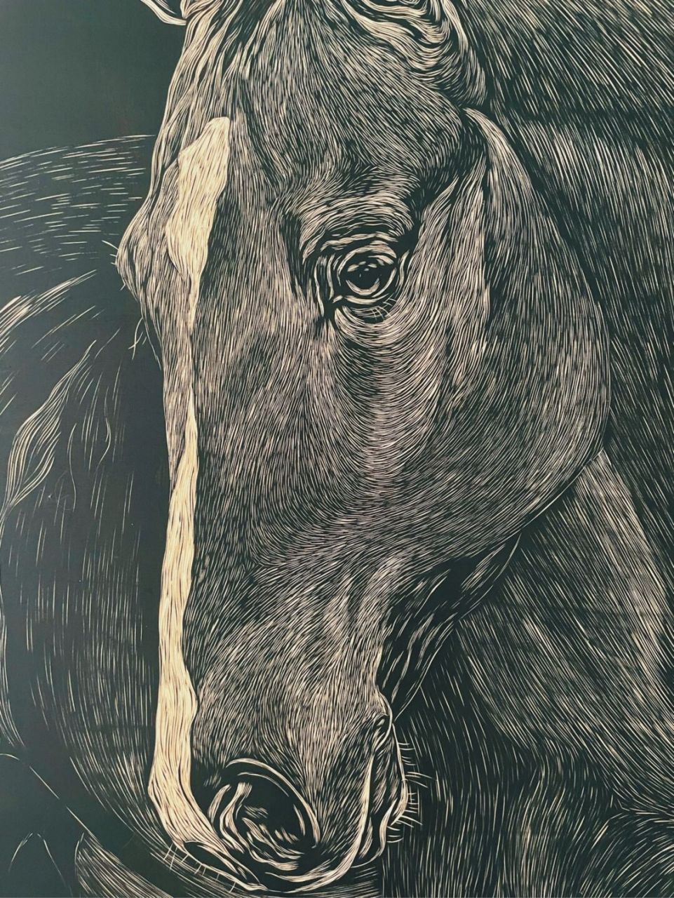 手工雕刻黑白木刻版画·马 尺寸:90*60cm 材质:木板 手工雕刻制作