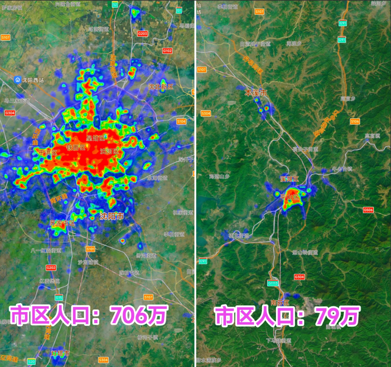 沈阳人口基数大,年轻人多,本溪人口基数小,老年人多.