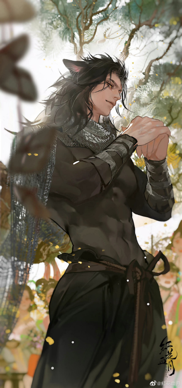 哮天犬和玉兔拟人,红花血月太太的画风真是绝美啊.(画师wb:红花血月)