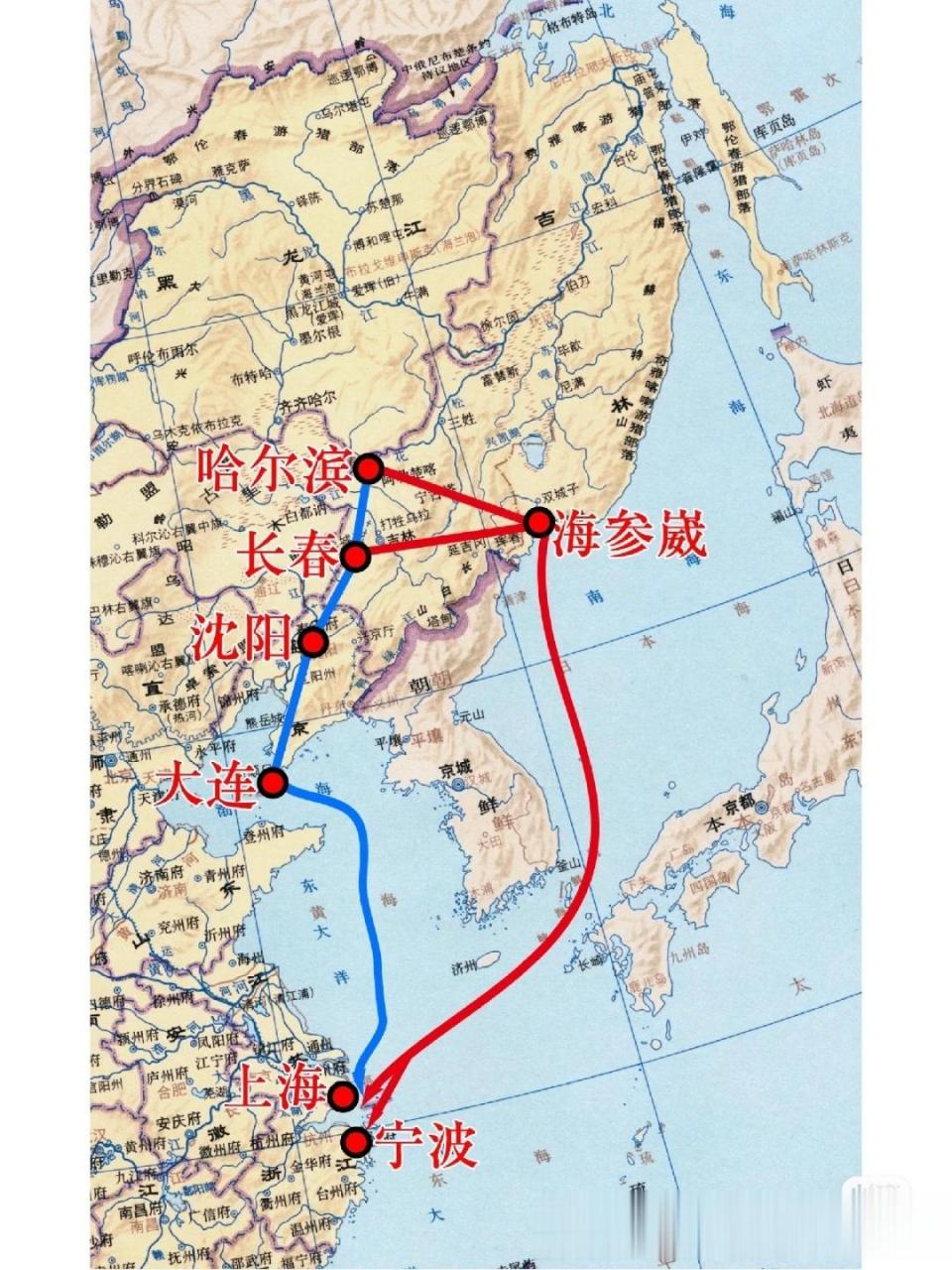 吉林和黑龙江省东部地区使用海参崴港进行国内贸易路线