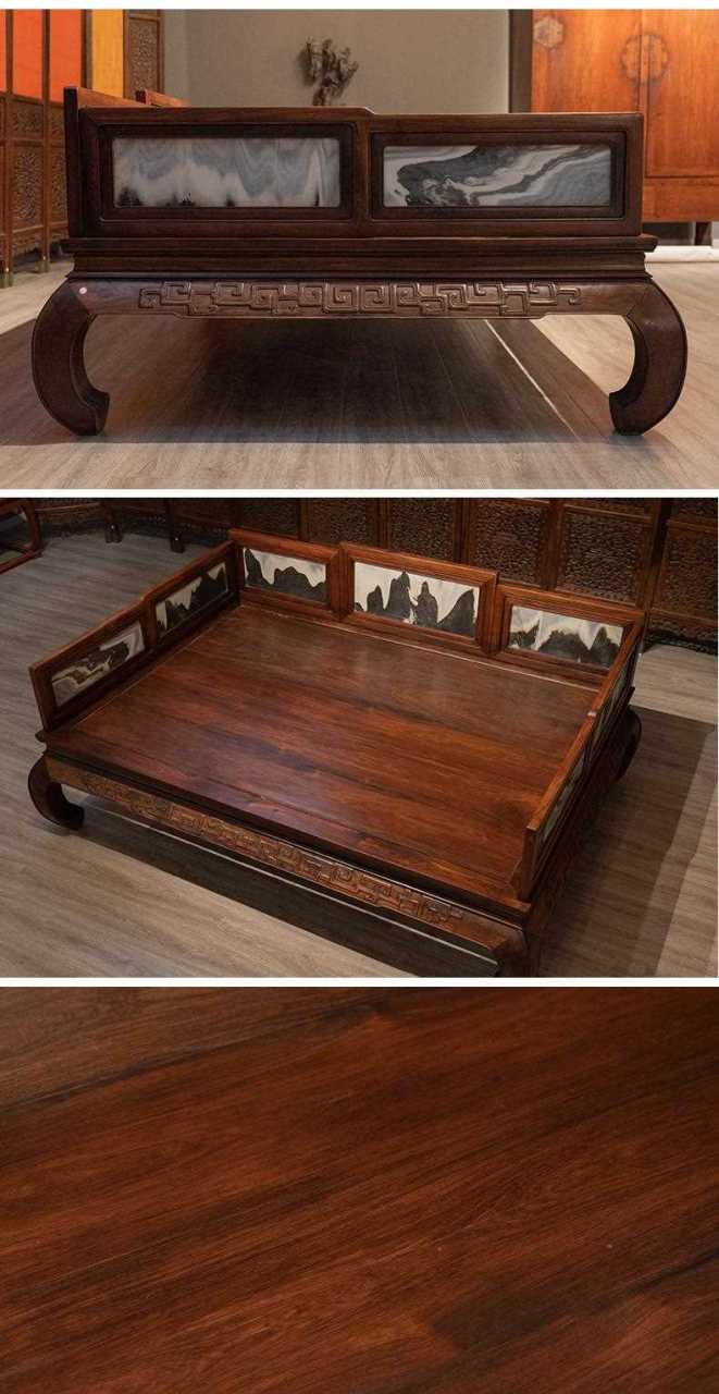 清 红木镶云石拐子纹七屏式罗汉床 尺寸:2246×1615×955 价格:226000