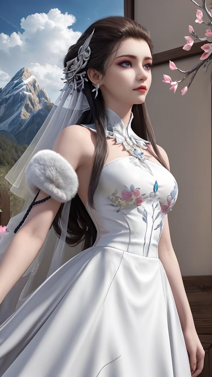 国漫女神|《梦塔雪谜城》白亦君ai高清手机壁纸:白衣美如雪,一步一生